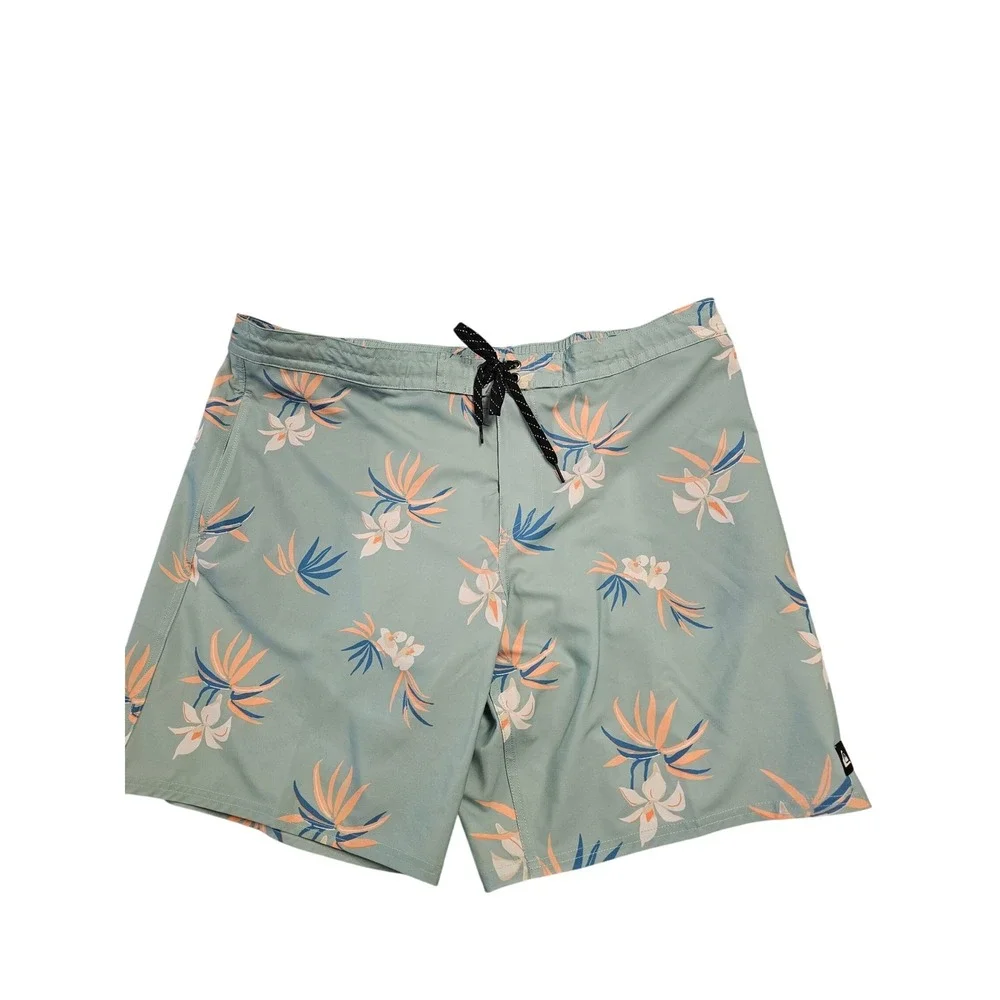 Quiksilver Mens Floral Board Shorts Jade Grey Tropical Swim Trunks 2XL QSM15L040